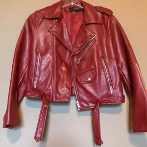 Zara faux leather zippered biker jacket